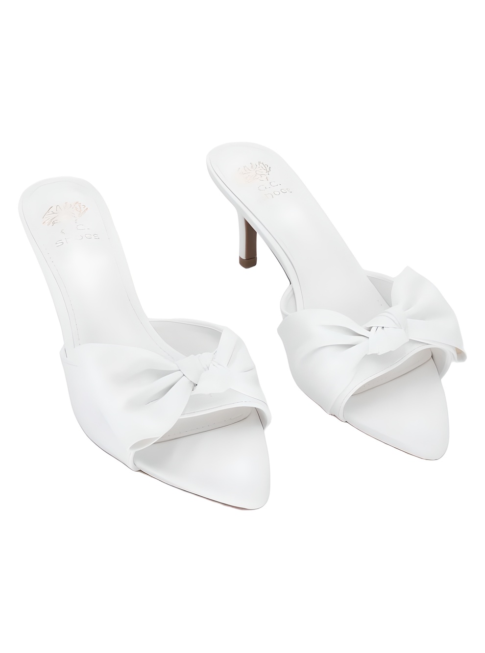 G.C. Shoes Carmen White Pointed Toe Bow Mules 2.5" Heel Size 9.5M